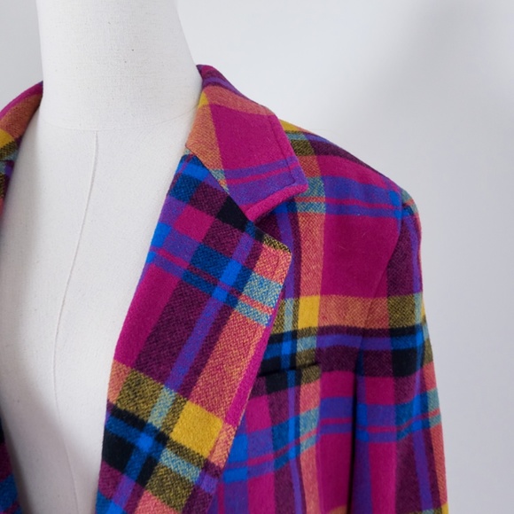 Vintage plaid blazer colourful multi-coloured bright structured shoulder pads - Picture 4 of 14